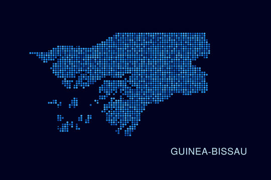 Guinea-Bissau Map - Blue Dotted Halftone Vector Illustration on Dark Navy Background, Abstract Circle Grid Silhouette Design for Infographic and Modern Presentation Use.