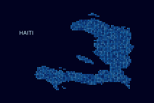 Haiti Map - Blue Dotted Halftone Vector Illustration on Dark Navy Background, Abstract Circle Grid Silhouette Design for Infographic and Modern Presentation Use.