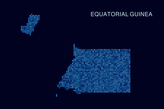 Equatorial Guinea Map - Blue Dotted Halftone Vector Illustration on Dark Navy Background, Abstract Circle Grid Silhouette Design for Infographic and Modern Presentation Use.