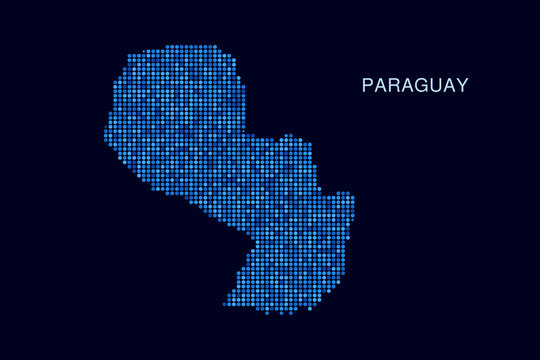 Paraguay Map - Blue Dotted Halftone Vector Illustration on Dark Navy Background, Abstract Circle Grid Silhouette Design for Infographic and Modern Presentation Use.