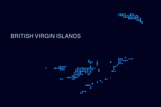 British Virgin Islands Map - Blue Dotted Halftone Vector Illustration on Dark Navy Background, Abstract Circle Grid Silhouette Design for Infographic and Modern Presentation Use.