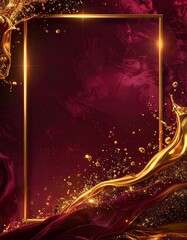 Naklejka premium 油彩風のタッチが残る深いワインレッドの地と、光を反射する液体ゴールドが躍動する抽象テクスチャ