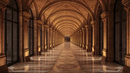 Obraz premium Elegant corridor with repeating arches and marble floor