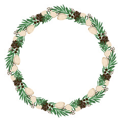 Fototapeta premium Rosemary twig and garlic clove circle frame vector food illustration. Hand drawn cartoon wreath with black peppercorn. Fresh organic ingredient for menu design. Perfect for logo or product packaging.