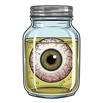 Human Eye in Jar with Liquid.