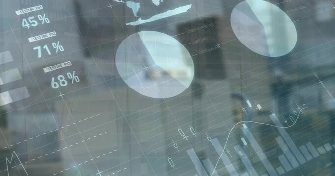 Animation of financial data and graphs over packages in warehouse