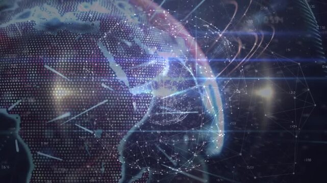 Animation of connections and pulsating circles over globe