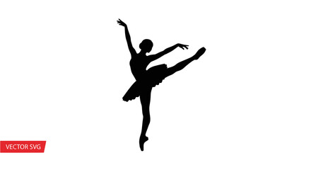 Ballet Dancer Silhouette Arabesque Pose Black White Vector © lobes