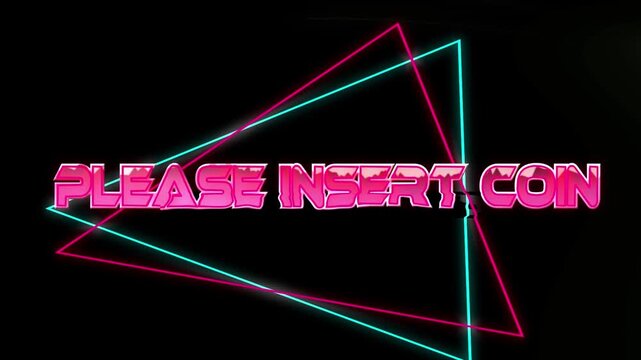 Animation of please insert coin text over shapes