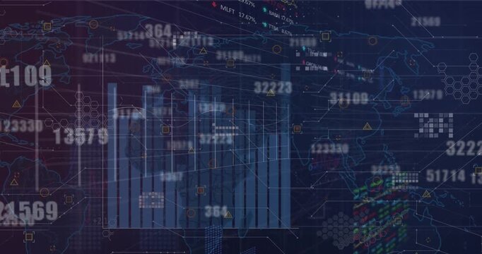 Animation of financial data processing over world map
