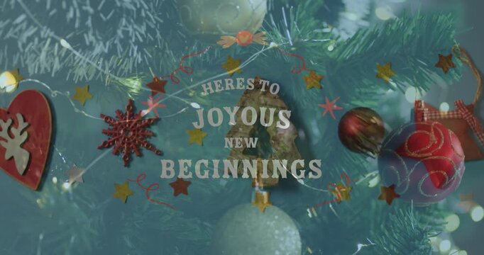 Christmas tree video with lights and merry christmas animation.