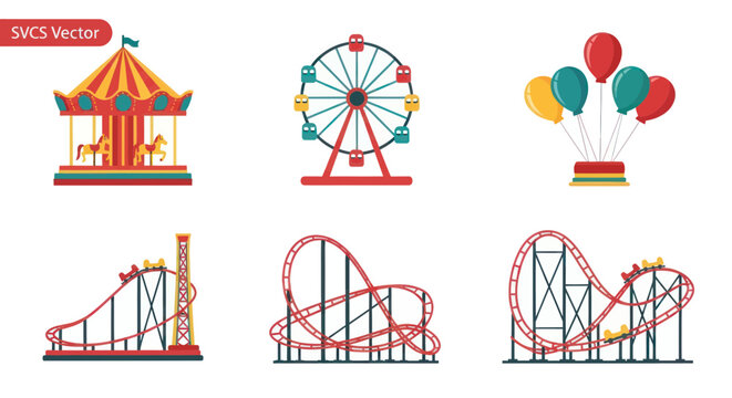 Amusement Park Fun: Carousel, Ferris Wheel, Roller Coasters & Balloons