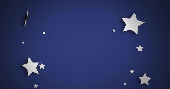 Animation of star icons in seamless pattern against copy space on blue background