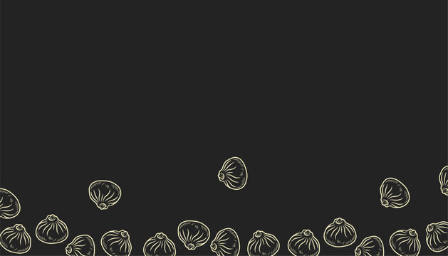 Bakpao Pattern Design. Frame Steamed Bun Illustration. Asian Dumpling Bread Motif. Handdrawn Food Line Style. Background For Packaging Textile.