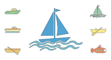 Sailboat with various ships around. © Meta