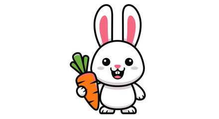 Obraz premium Cute cartoon rabbit holding a fresh carrot, isolated on white background