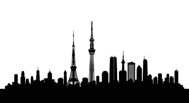 Tokyo Silhouette Skyline with Tokyo Tower and Skytree