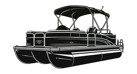 Modern Pontoon Boat Illustration, Watercraft Vehicle for Recreation and Travel © oka