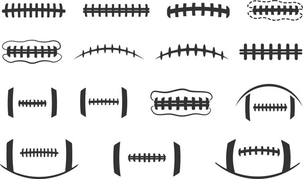 Football laces silhouette, Football stitches silhouette, Football seams silhouette, Rugby ball laces silhouette, Football laces vector, American football laces silhouette-V02.