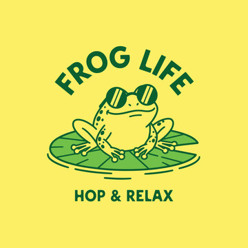 Funny Frog Wearing Sunglasses Relaxing.