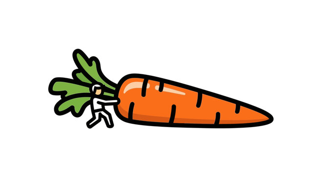 Illustrative depiction of a small figure pushing a giant orange root vegetable