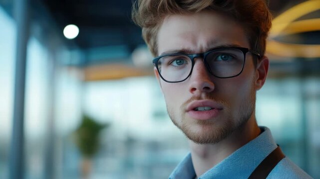 The man has a surprised look on his face.