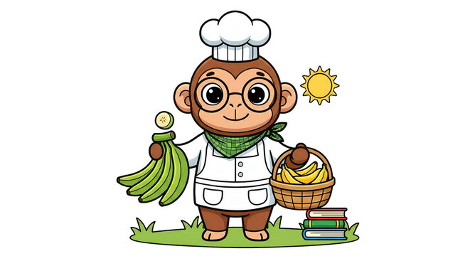Smiling Monkey Banana Shop Cartoon Vector