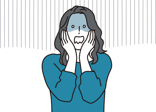 ショックをうけて青ざめる女性のイラスト素材