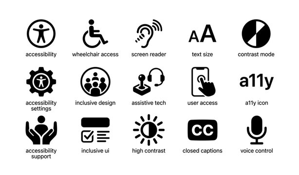 Accessibility icons: inclusive design and assistive technology symbols