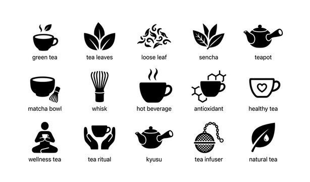 Icons of tea culture: green tea, sencha, kyusu, matcha, wellness