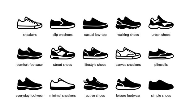 Variety of footwear silhouettes: sneakers, low-top, walking, urban, comfort, street, active