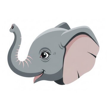 Cute baby elephant head is illustrated in a cartoon style against a white background.