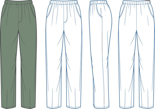 Flat vector jogger pants technical drawing set casual sweatpants fashion template design