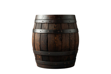 Fototapeta premium Rustic oak barrel with iron bands, a symbol of winemaking, brewing, and the aging process for spirits. Transparent background