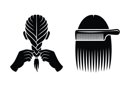 Hair braiding and afro hair comb silhouettes