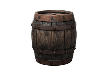 Fototapeta premium Wooden barrel, a vintage vessel made of oak wood and reinforced with rusty metal hoops, used for drinks. Transparent background