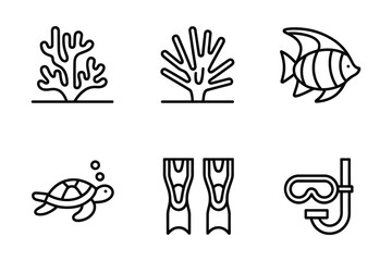 Set of marine life and snorkeling outline icons © Sadek