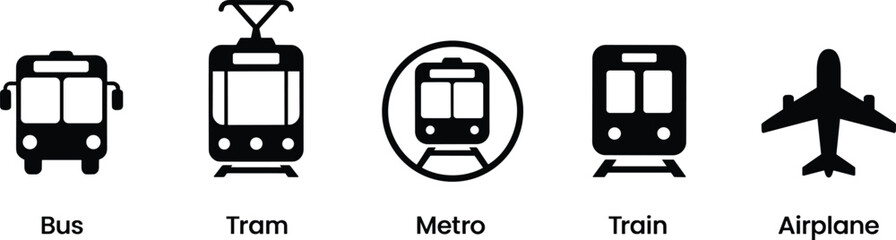 Transportation silhouette icon collection, public transit vector artwork set, travel design graphic, mobility illustration motif, flat vector illustration © sharminakter