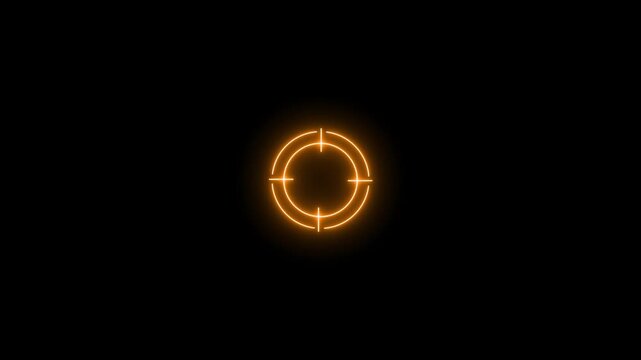A bright neon orange crosshair target reticle glows intensely against a completely black background, symbolizing focus, precision, aiming, or a digital interface