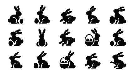 Fototapeta premium Easter bunny silhouettes with eggs on white background holiday icons celebration symbols