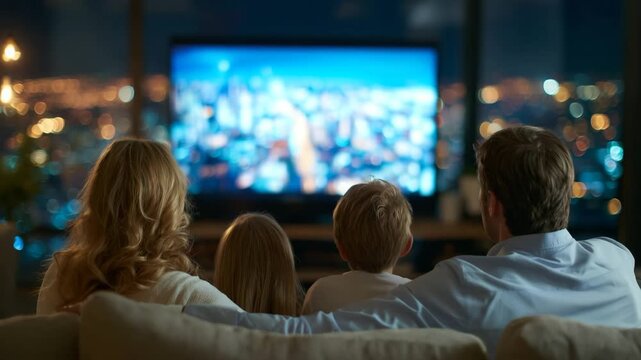 Family watching TV at home