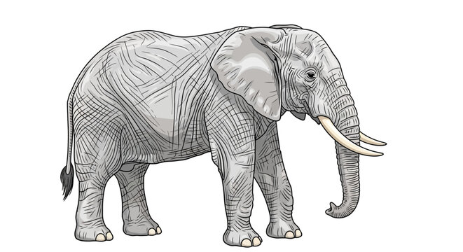 African Elephant Illustration on White Background