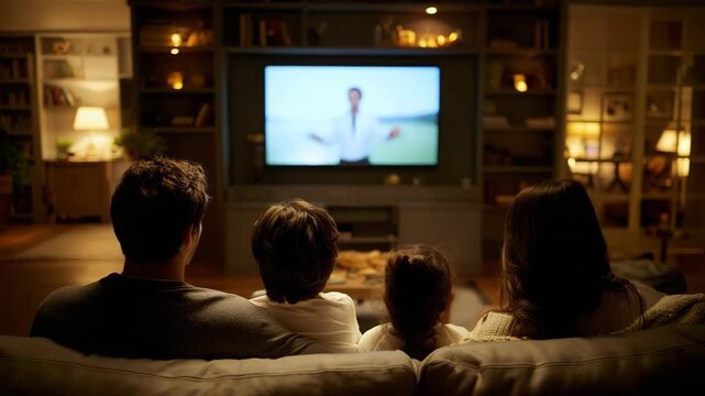 Family watching TV at home