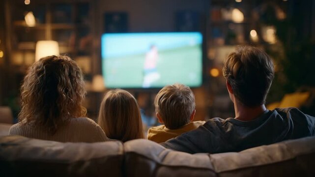 Family watching TV at home