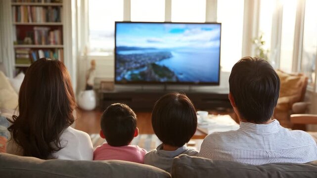 Family watching TV at home