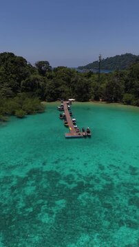 Top view of long-tail boat on the beach by the Andaman
