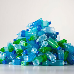Obraz premium Plastic bottles pile, vibrant colors, recycling concept, copy space