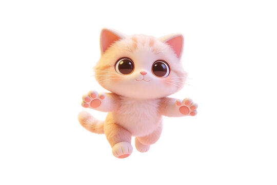 Adorable Fluffy Ginger Kitten Jumping with Joy Isolated on a Pure White Background for Cute Animal Graphic Design Projects