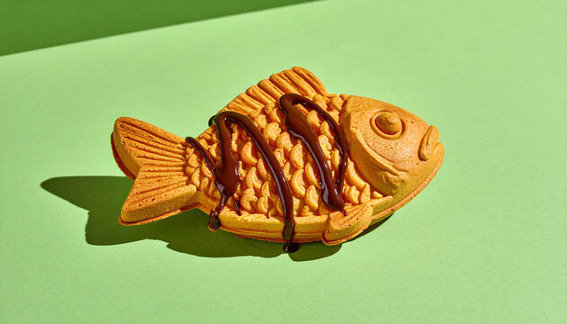 Taiyaki fish cake on sage green background