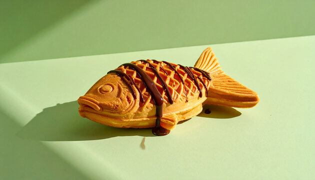 Taiyaki fish cake on sage green background